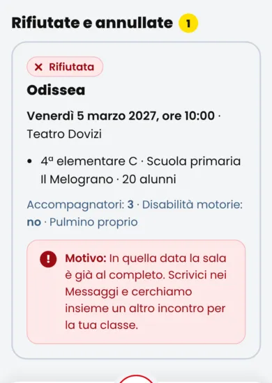 Una richiesta non accolta, con l’etichetta «Rifiutata» e il riquadro rosso con il motivo.