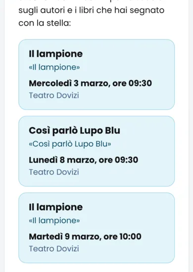 La mail «Nuovi incontri per le tue classi» con l’elenco degli incontri nuovi e il pulsante «Vai ai Preferiti».