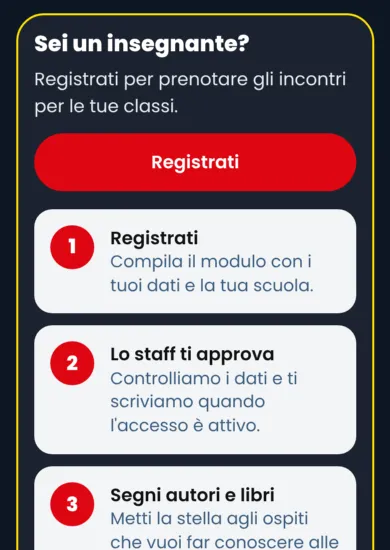 La pagina iniziale di leggerelibri.it con il riquadro «Sei un insegnante?» e il pulsante rosso Registrati.